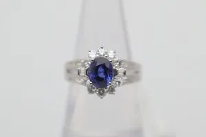 Gem Blue Sapphire Diamond Platinum Ring