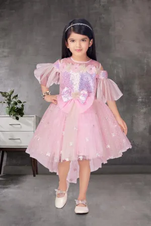 Girls Pink Sequin Embellished Sleeveless Party Dress