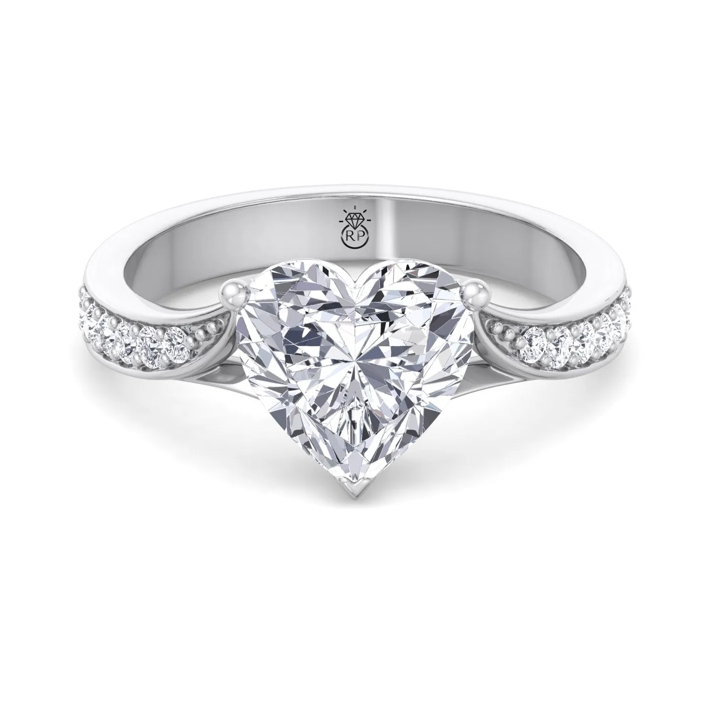 Glendale - Heart Shape Engagement Ring With Detailed Band