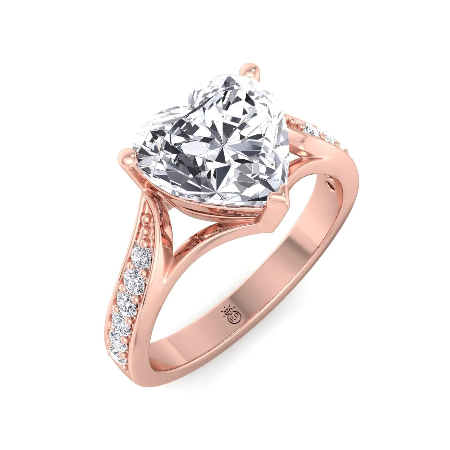 Glendale - Heart Shape Engagement Ring With Detailed Band