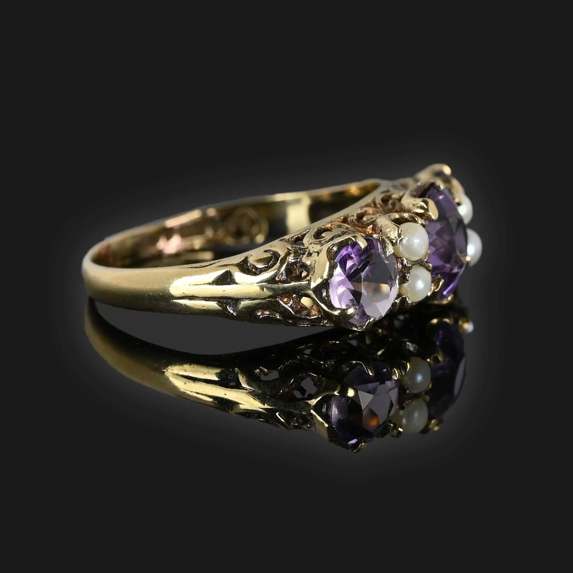 Gold Pearl and Amethyst Victorian Style Ring