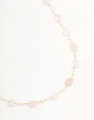 Gold Plated Alternating Semi Precious & Pearl Necklace