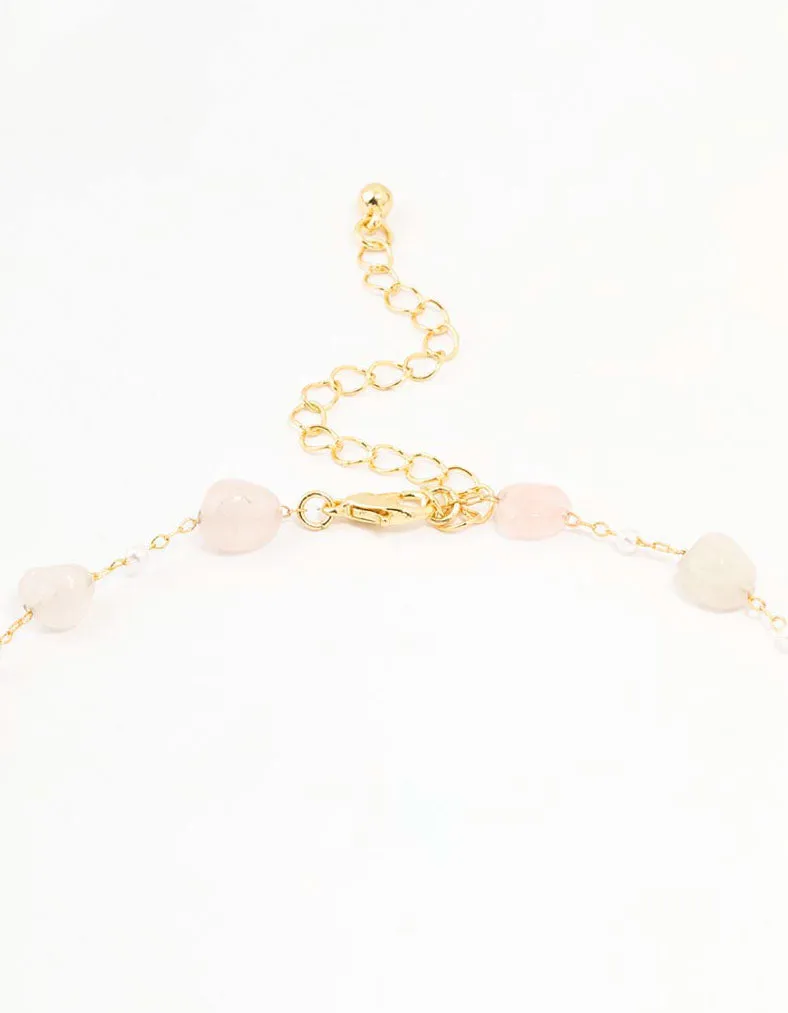 Gold Plated Alternating Semi Precious & Pearl Necklace