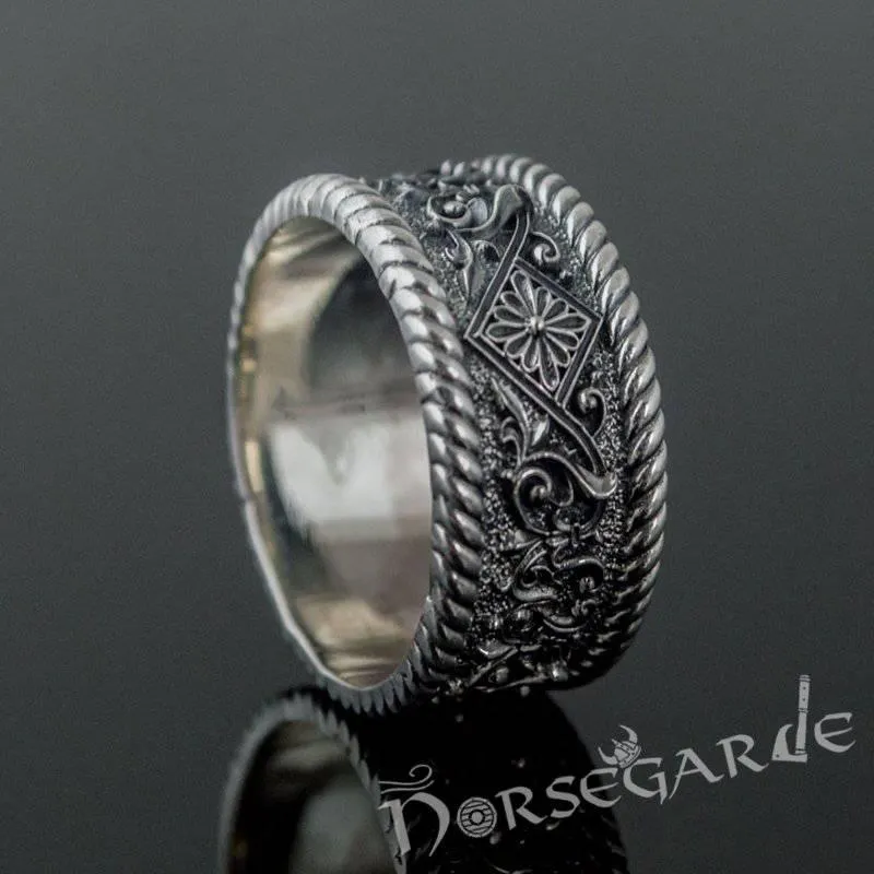 Handcrafted Norse Floral Ornament Band - Sterling Silver