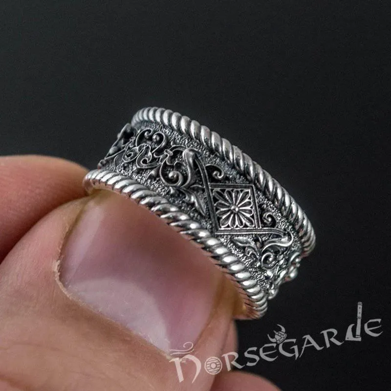 Handcrafted Norse Floral Ornament Band - Sterling Silver