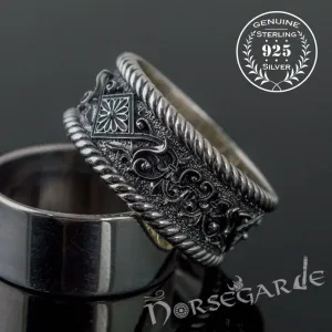 Handcrafted Norse Floral Ornament Band - Sterling Silver