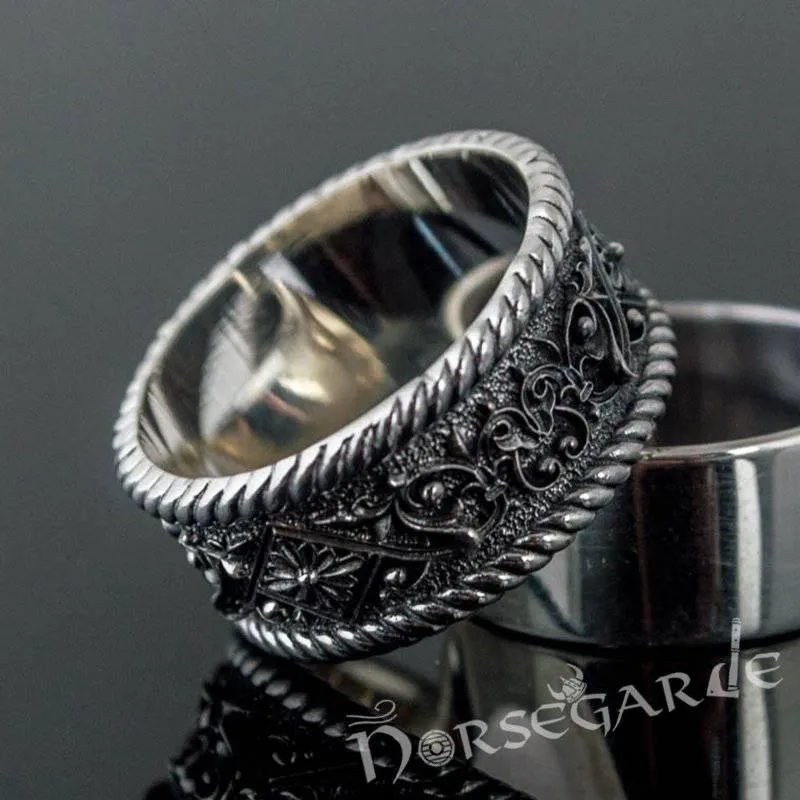 Handcrafted Norse Floral Ornament Band - Sterling Silver