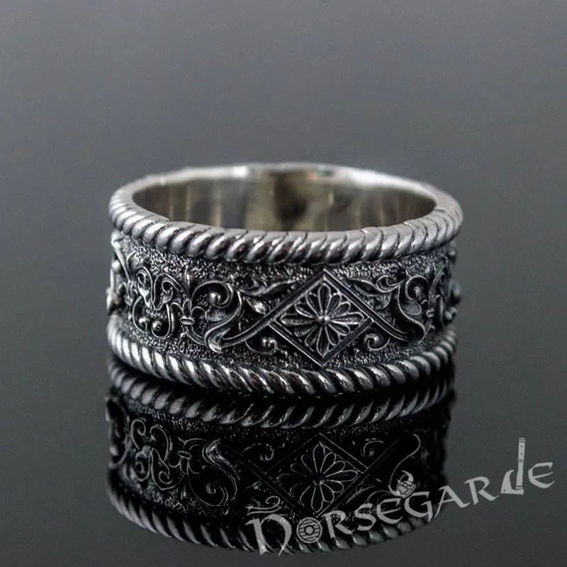 Handcrafted Norse Floral Ornament Band - Sterling Silver