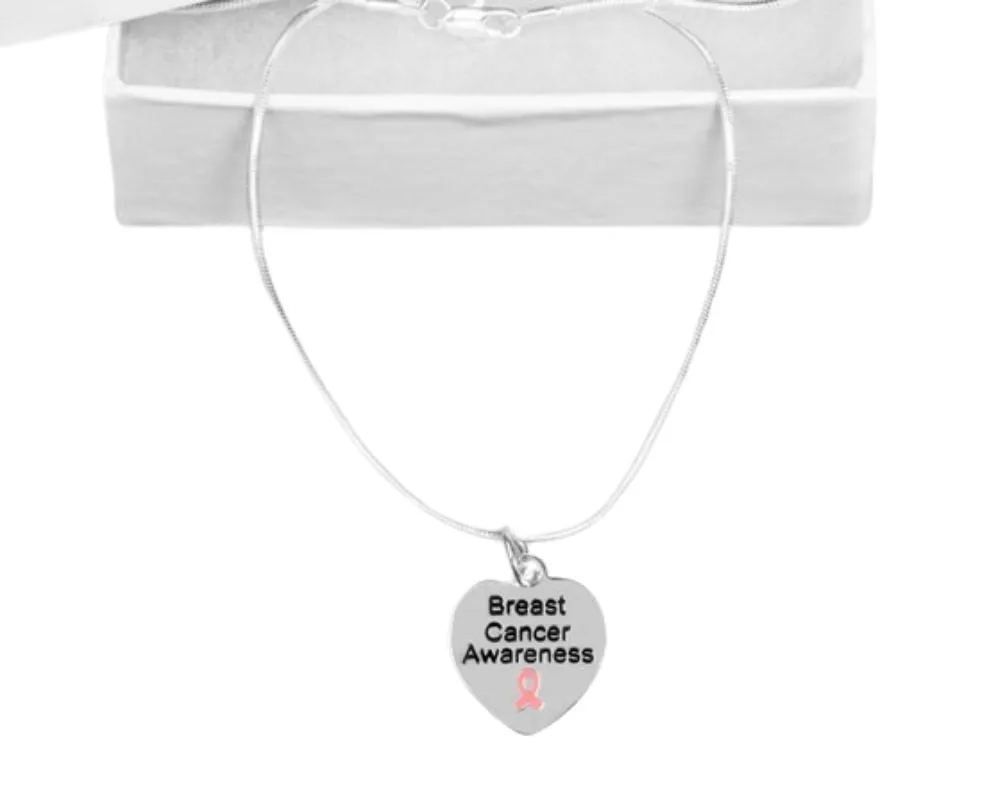 Heart Shaped Breast Cancer Awareness Necklaces