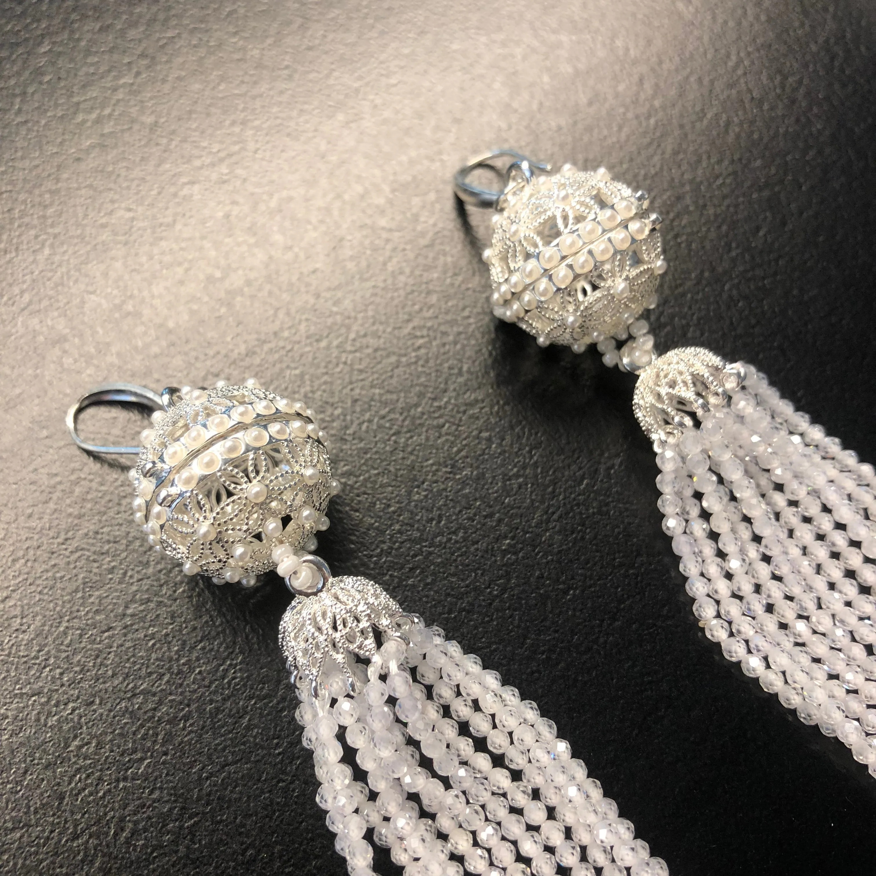 Herbal Locket Crystal Tassel Earrings - Grey Moonstone