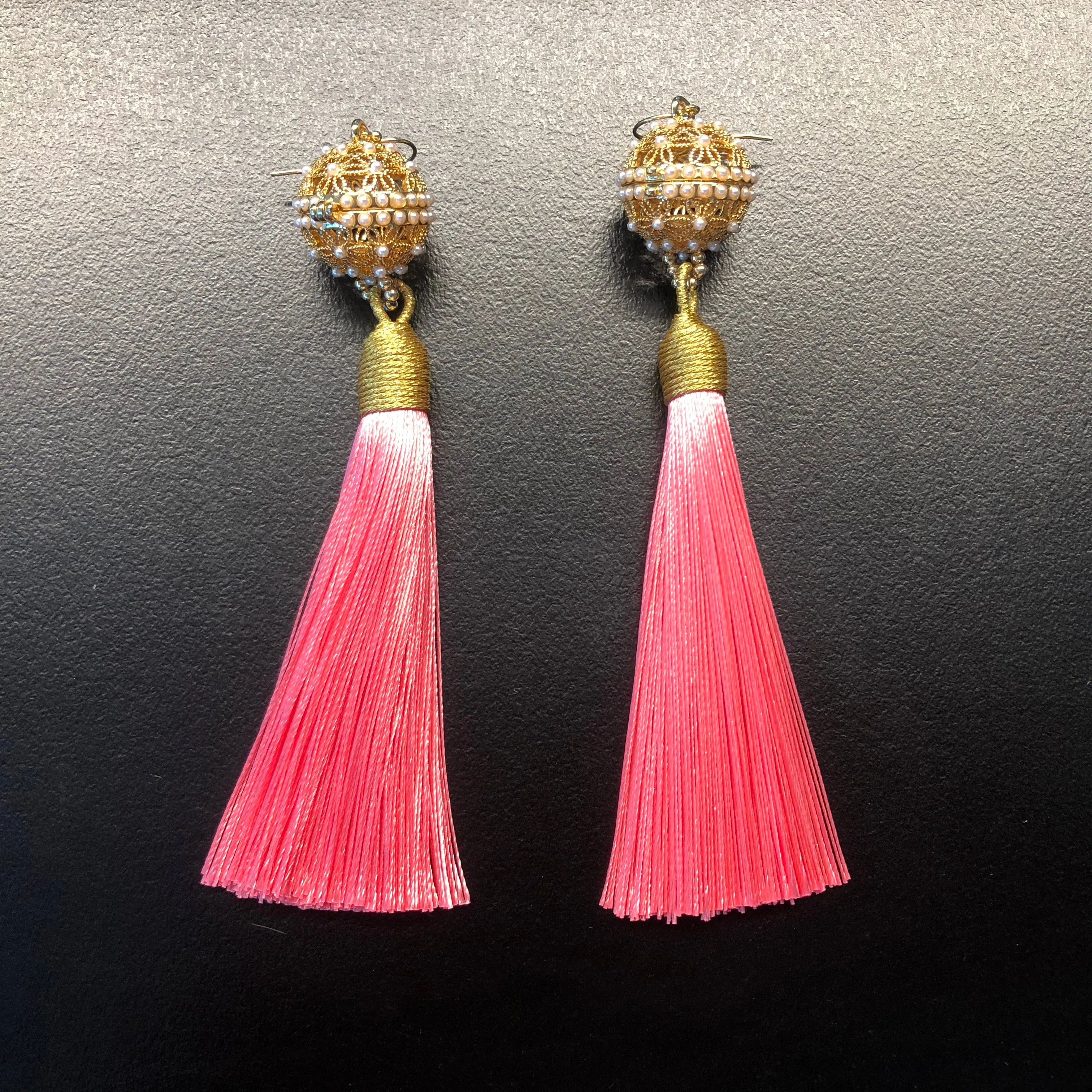 Herbal Locket Silk Tassel Earrings - Pink