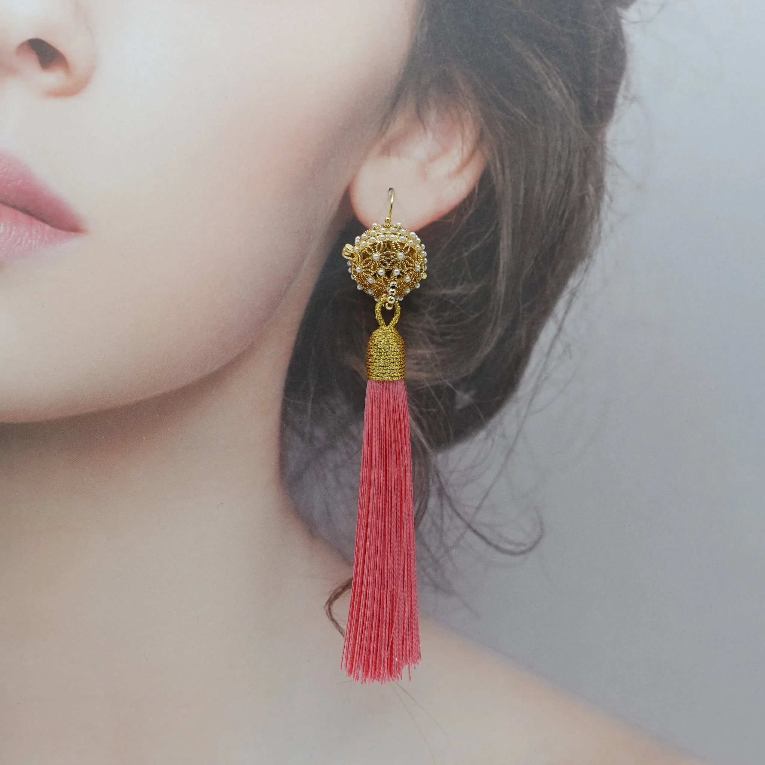 Herbal Locket Silk Tassel Earrings - Pink