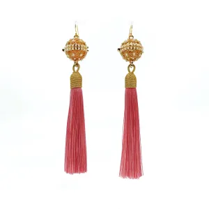 Herbal Locket Silk Tassel Earrings - Pink