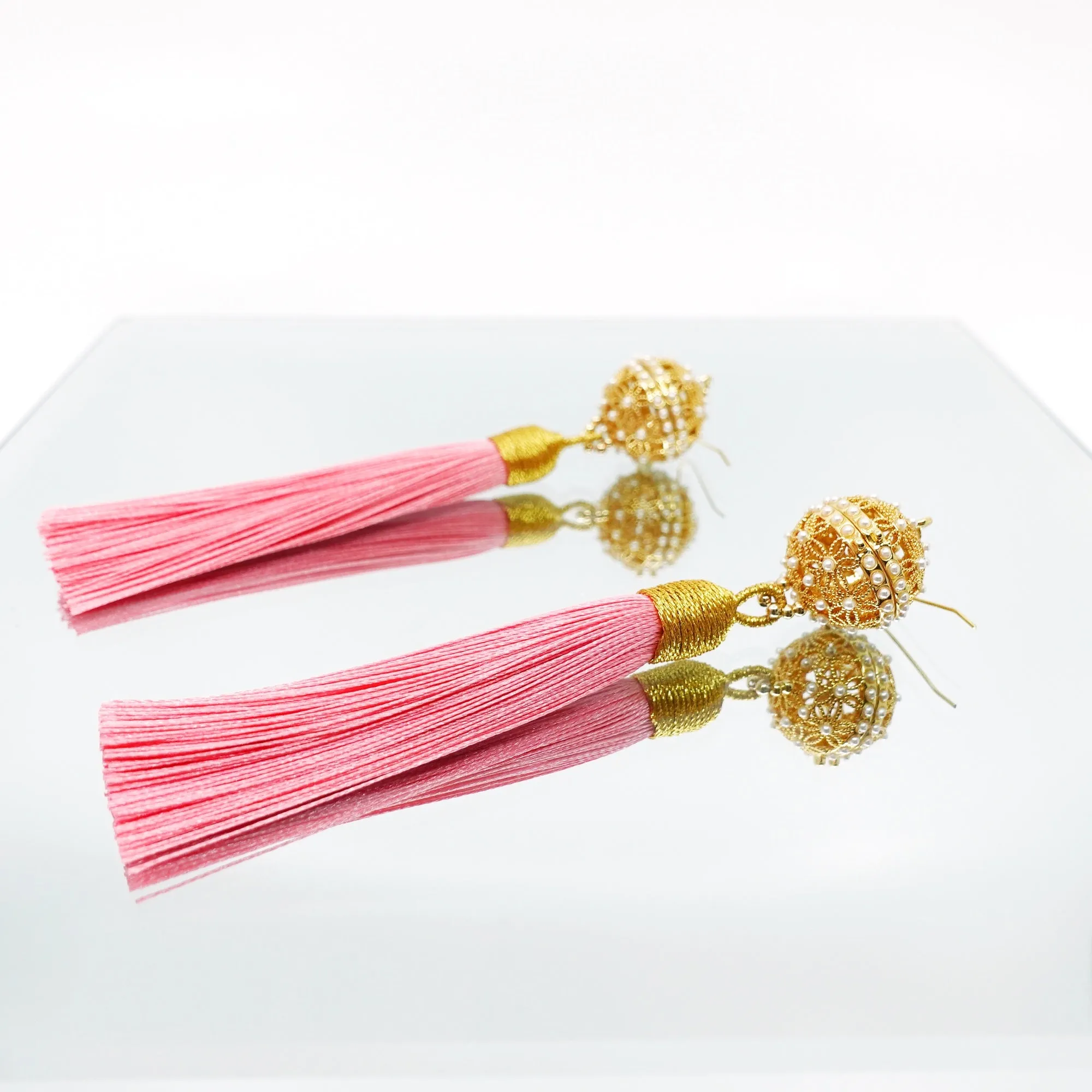 Herbal Locket Silk Tassel Earrings - Pink