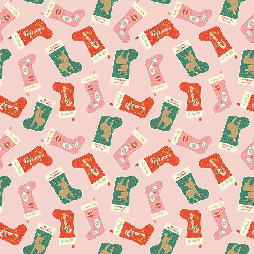 Holiday Cheer Stockings Pink Yardage - My Mind’s Eye | Riley Blake Designs, SKU: C13611-PINK