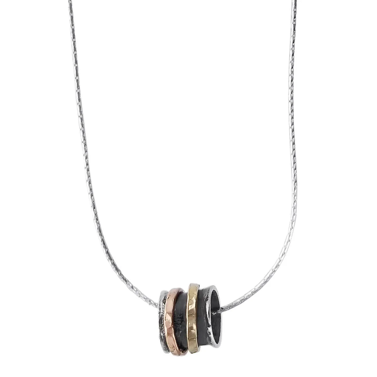 Israeli Double Gold Mixed Metal Spinner Ring Necklace