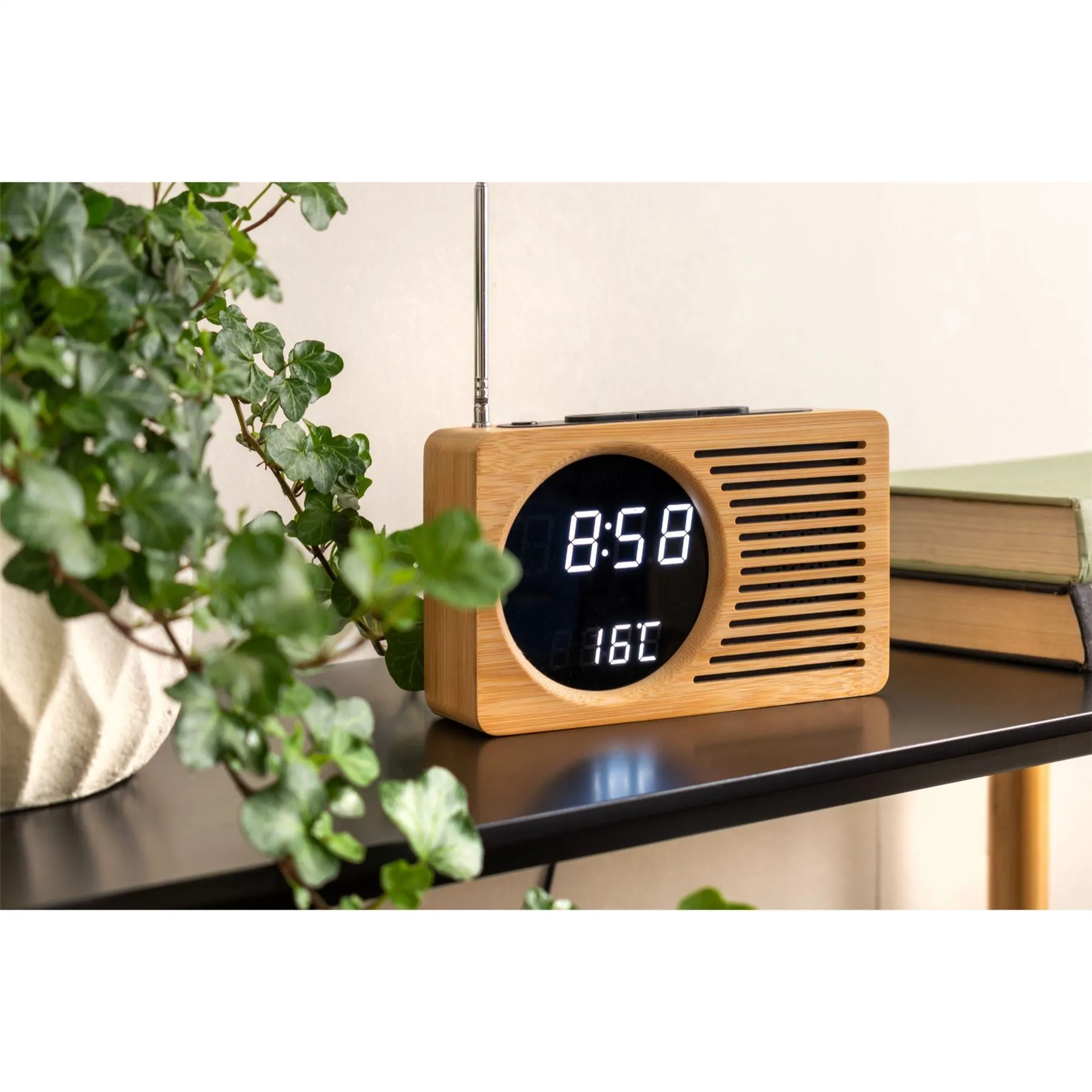 Karlsson Bamboo Retro Radio Alarm Clock