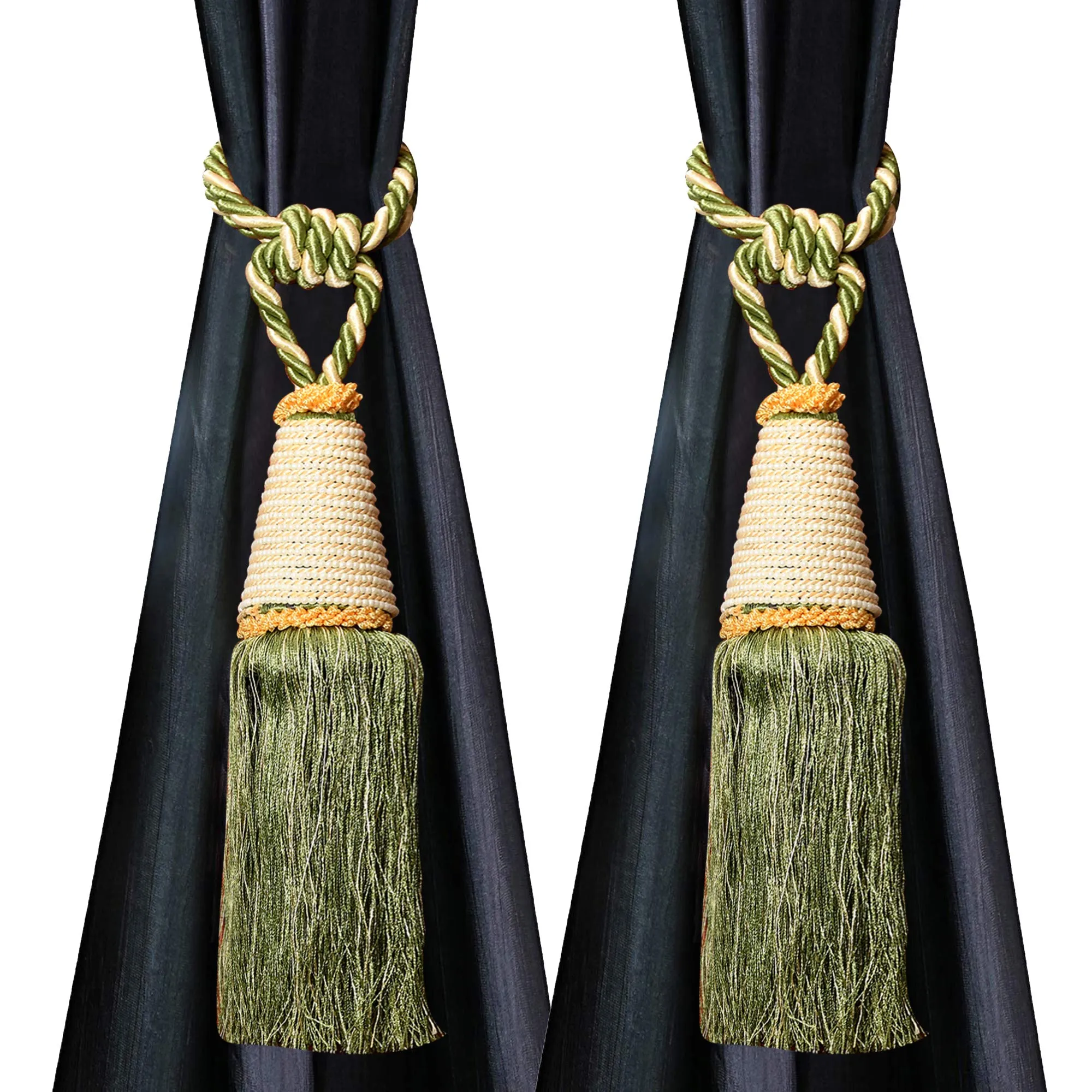 Kuber Industries Beads Beautiful Design Polyester 2 Pieces Curtain Tie Back Tassel Set (Green) CTKTC33564