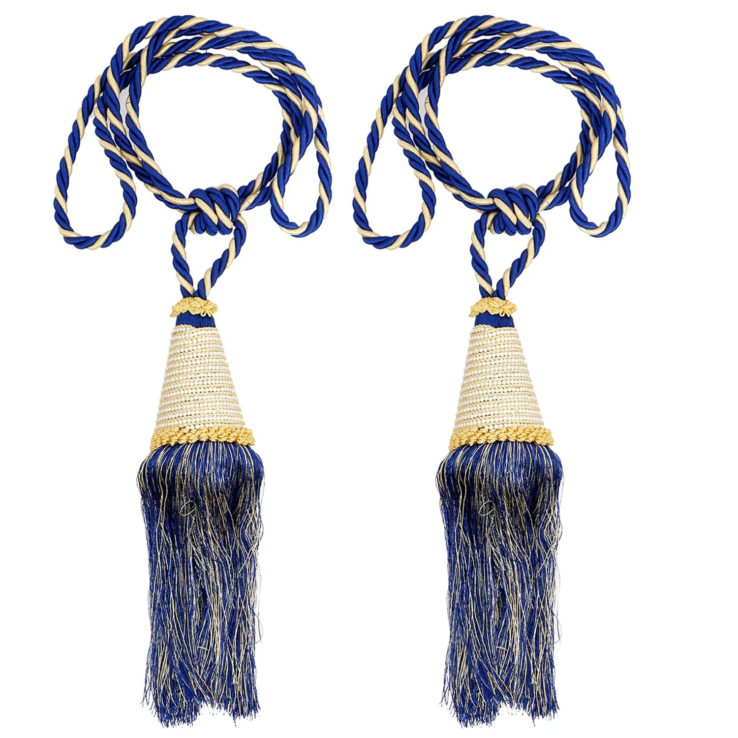 Kuber Industries Beads Beautiful Design Polyester 2 Pieces Curtain Tie Back Tassel Set (Royal Blue) CTKTC33572