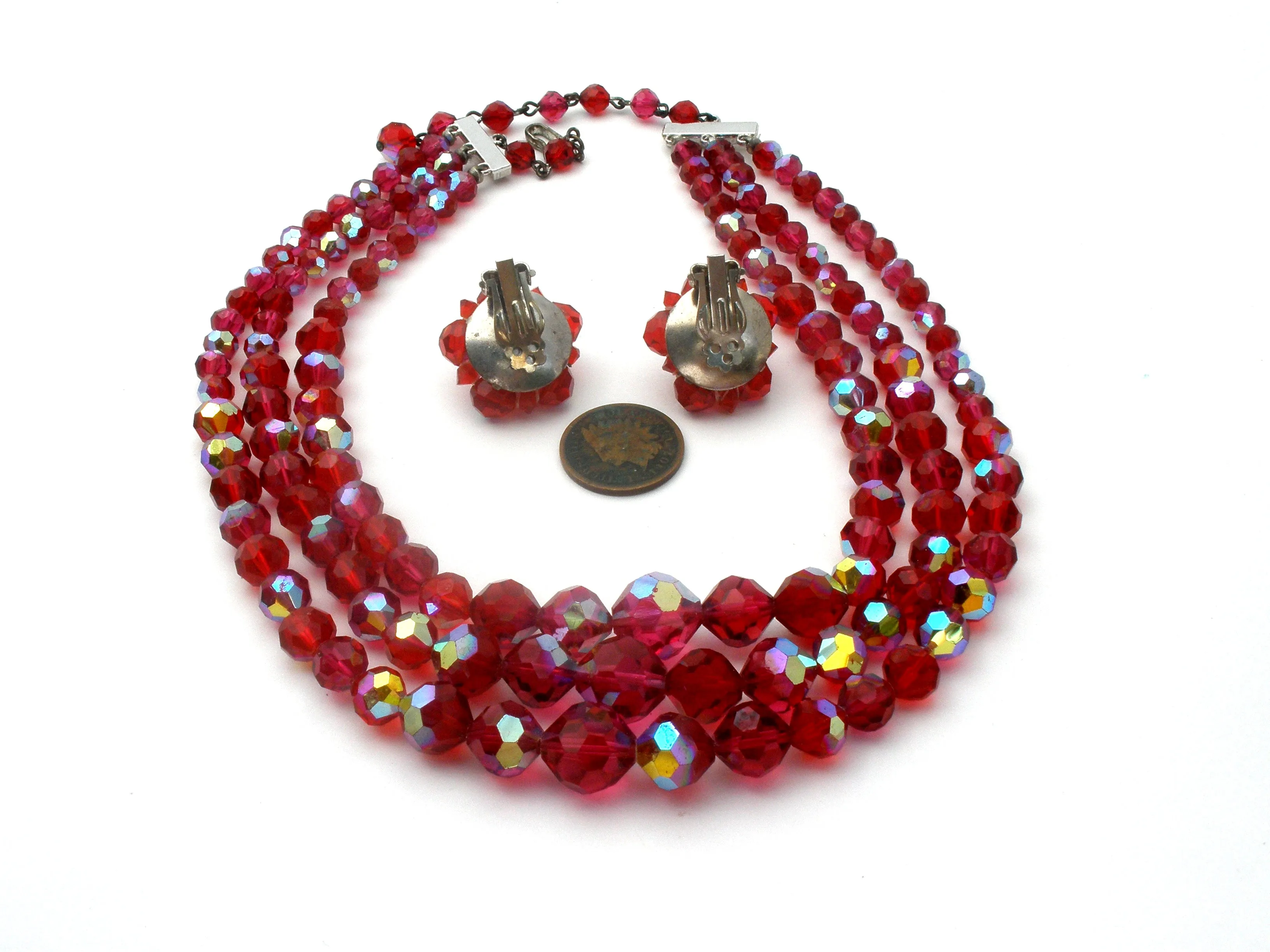 Laguna Red Glass Bead Necklace Set Vintage