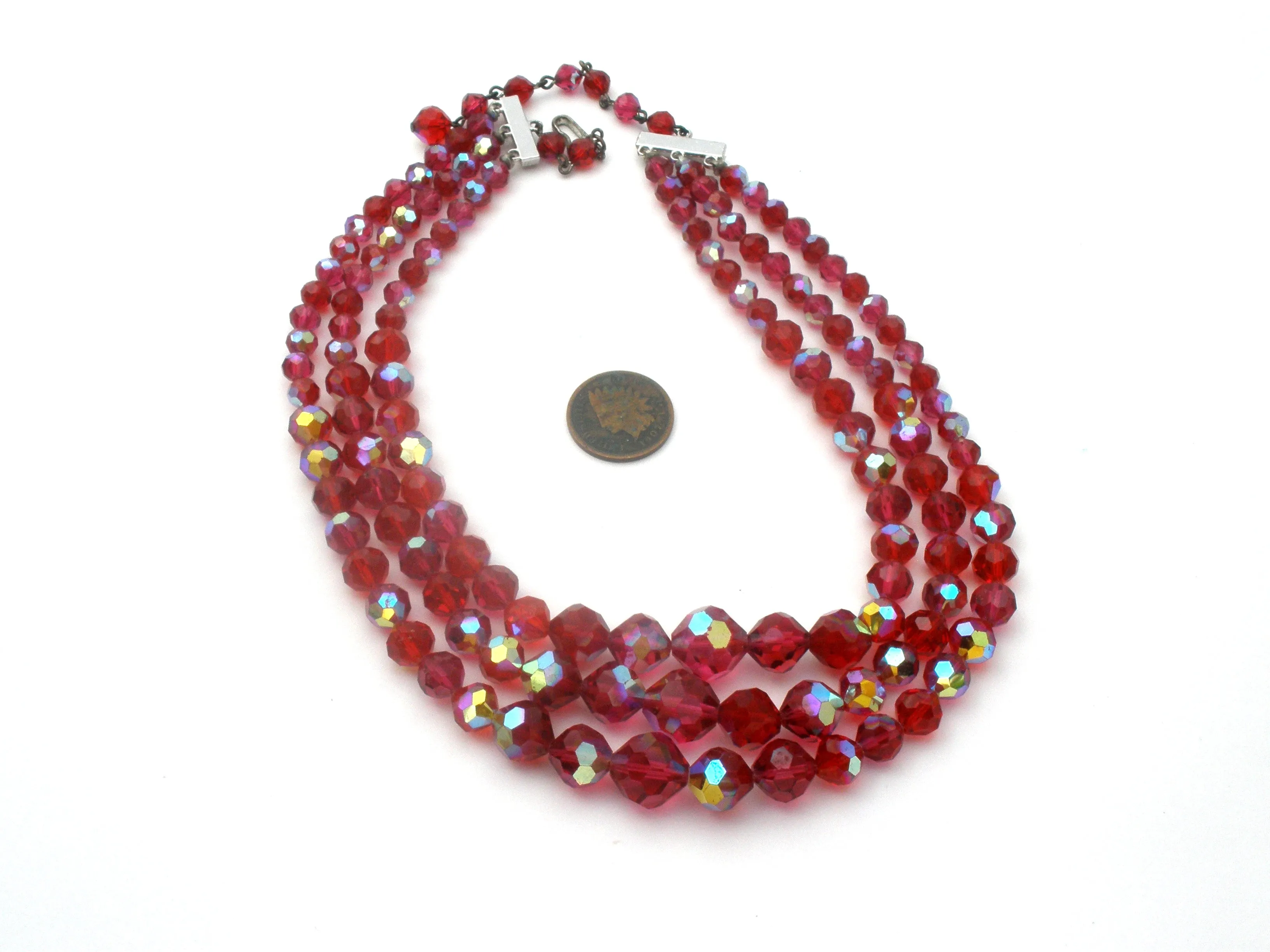 Laguna Red Glass Bead Necklace Set Vintage