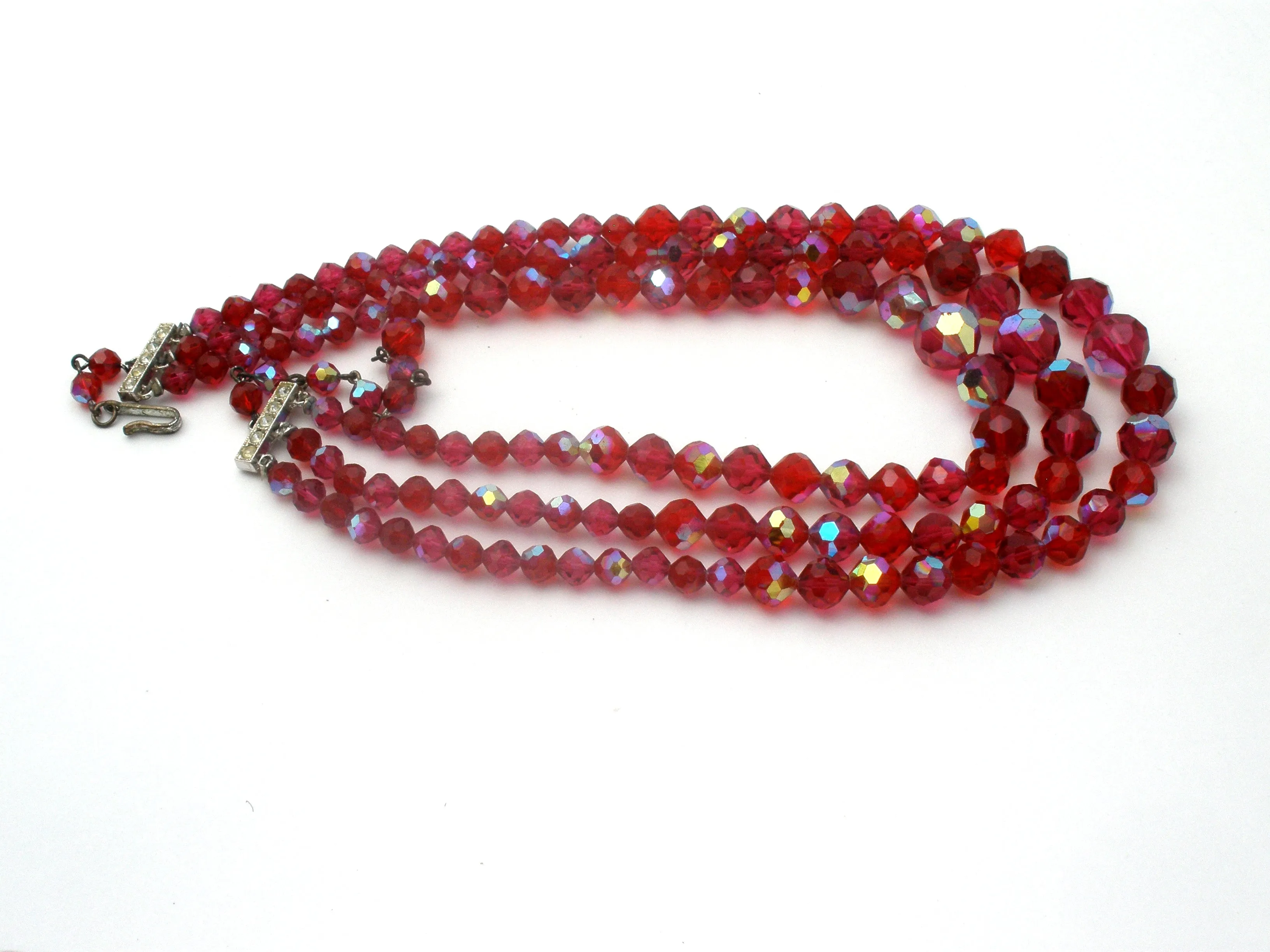 Laguna Red Glass Bead Necklace Set Vintage