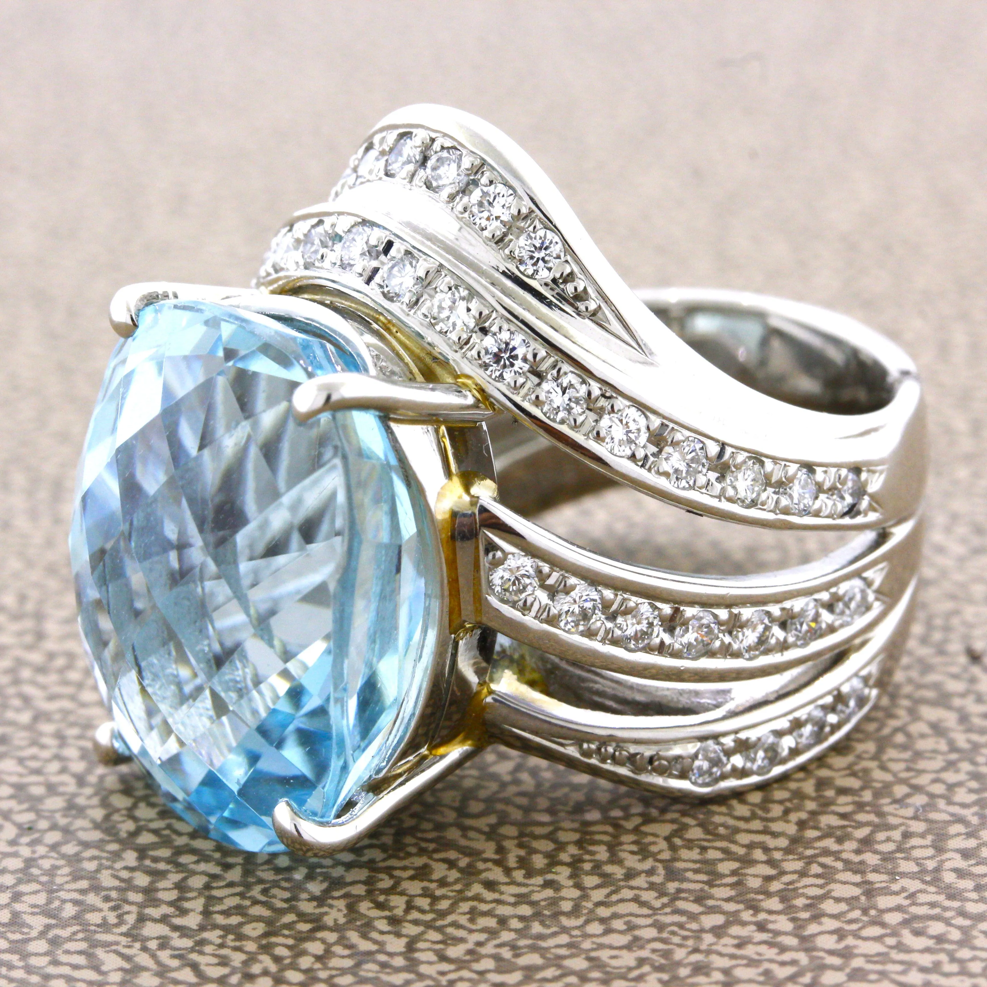 Large 20.10 Carat Aquamarine Diamond Platinum Cocktail Ring