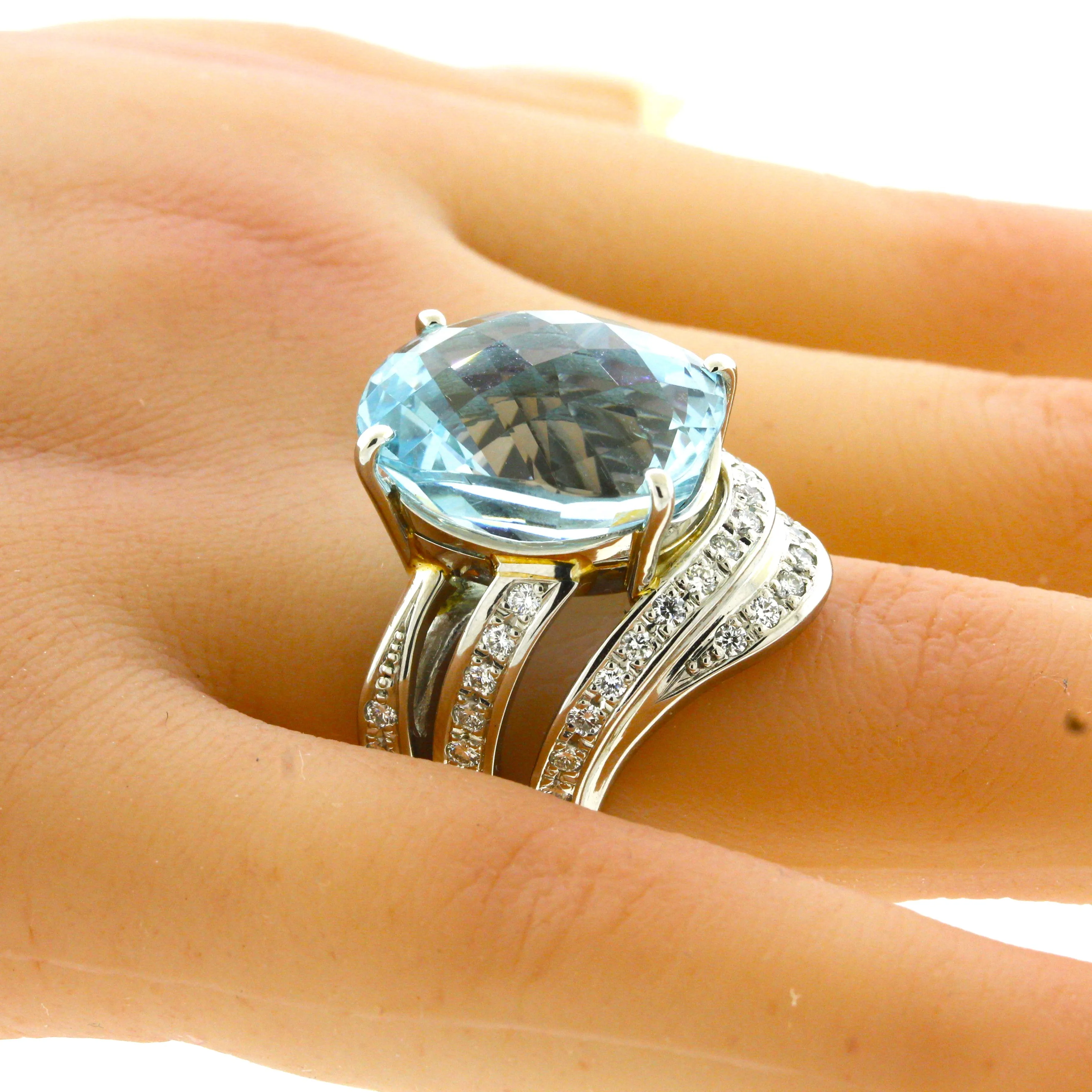 Large 20.10 Carat Aquamarine Diamond Platinum Cocktail Ring