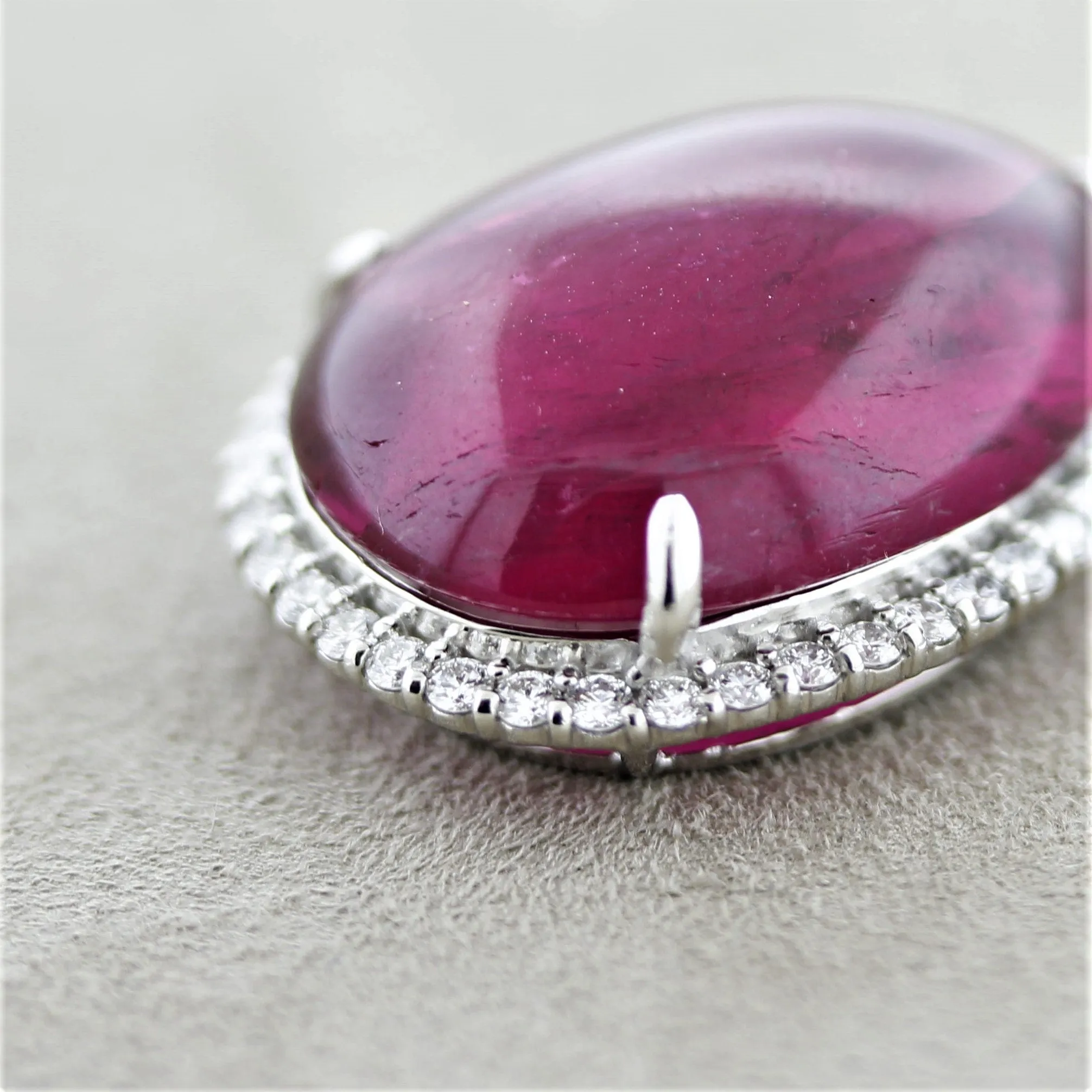 Large Rubellite Tourmaline Diamond Platinum Pendant