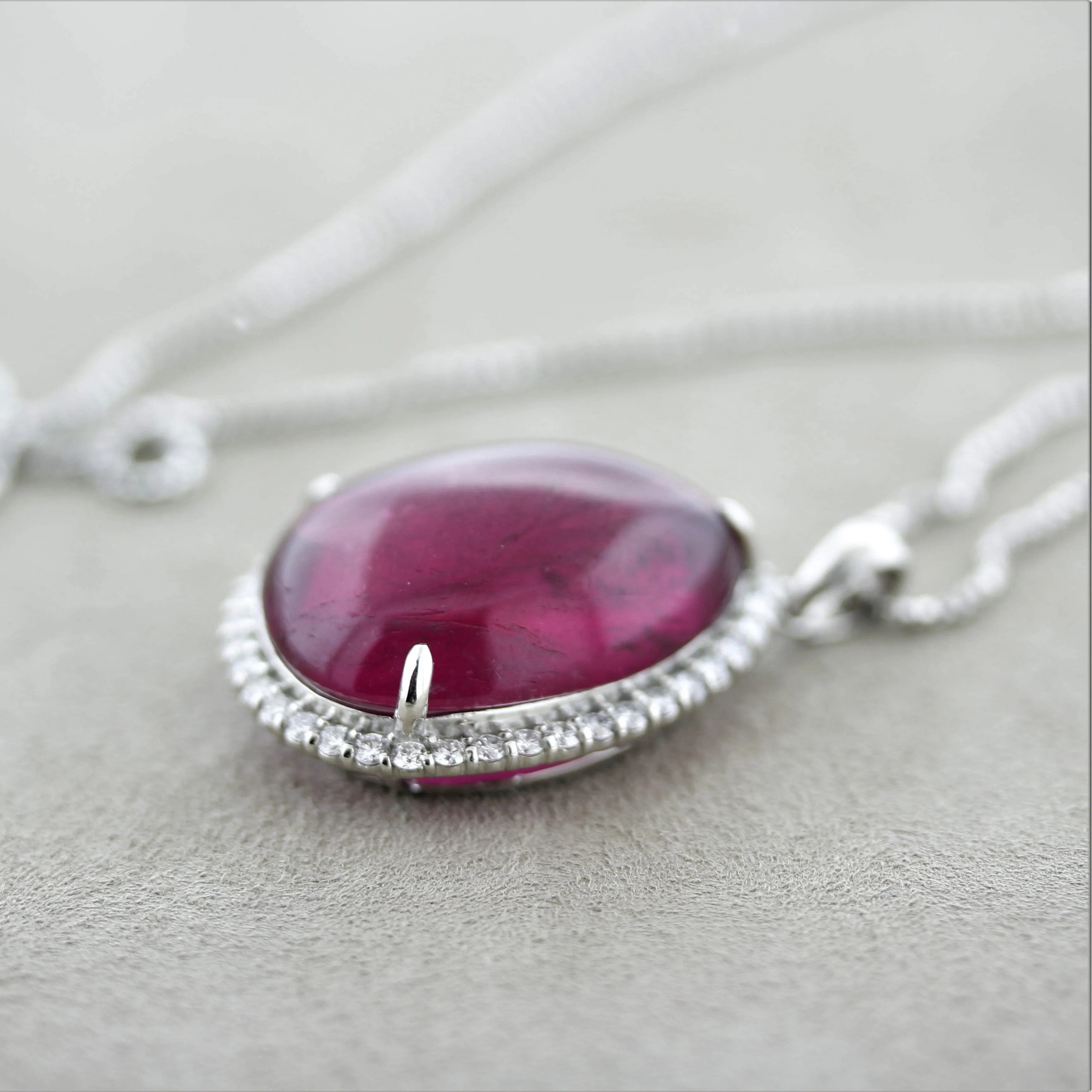 Large Rubellite Tourmaline Diamond Platinum Pendant