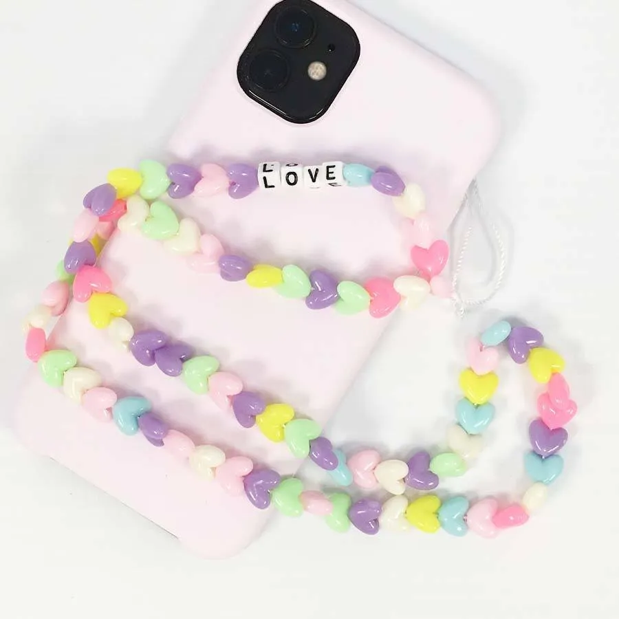 Love Heart Multipurpose Beaded Necklace Lanyard Phone Charm 2101 (12 units)