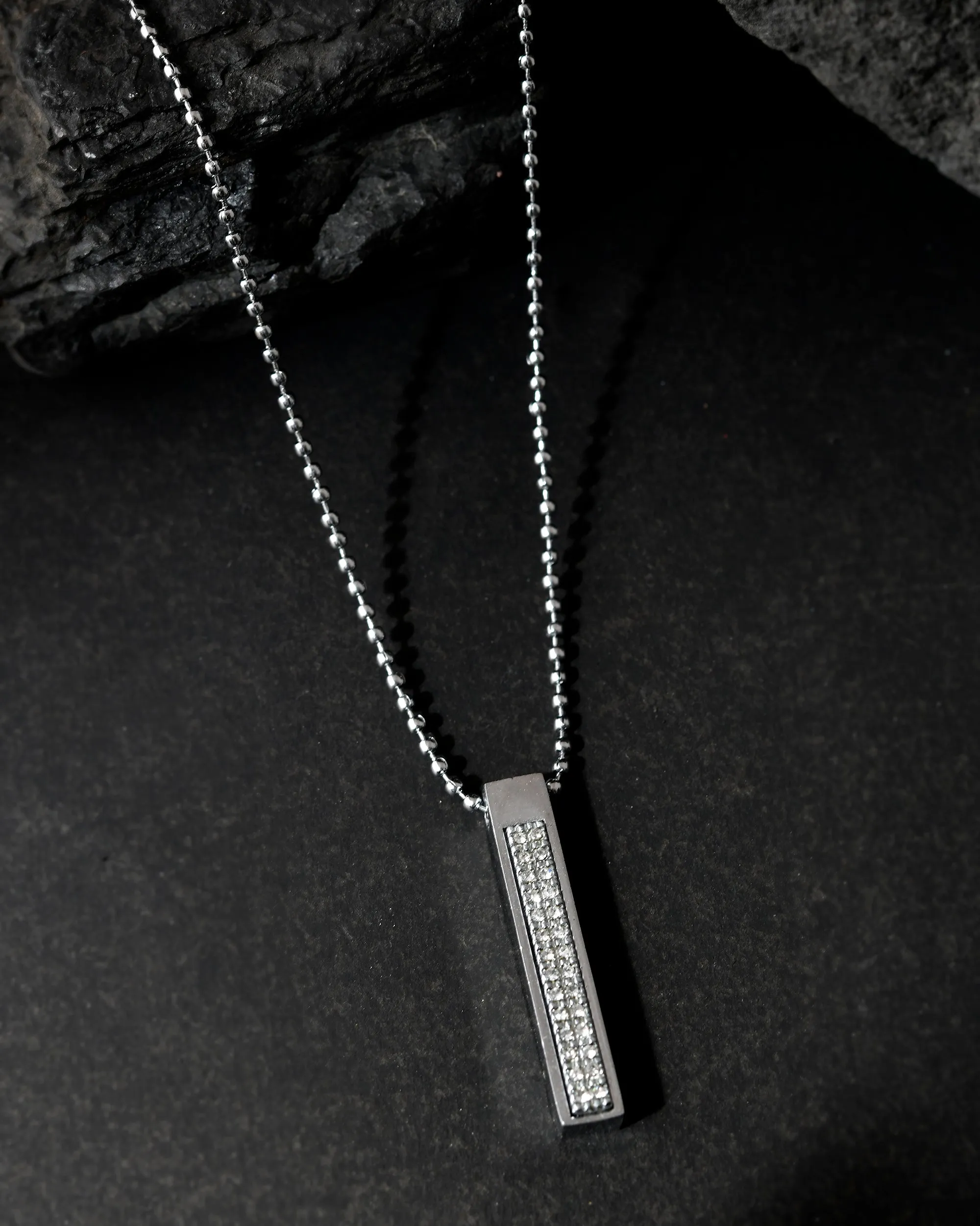 Men's Silver Plated Men Chain With Rectangular Shaped Ad Stone Studded Pendent - Voj