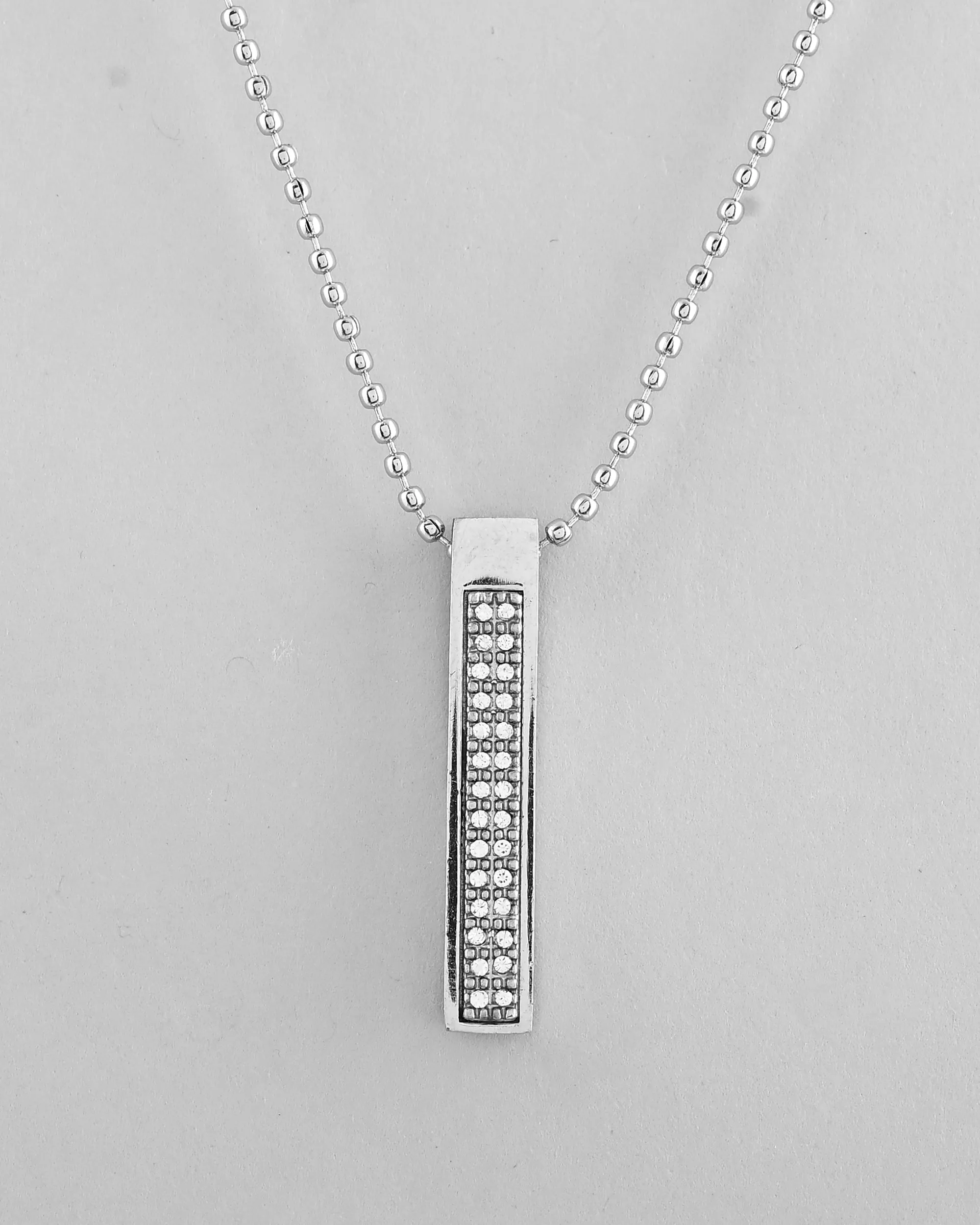 Men's Silver Plated Men Chain With Rectangular Shaped Ad Stone Studded Pendent - Voj