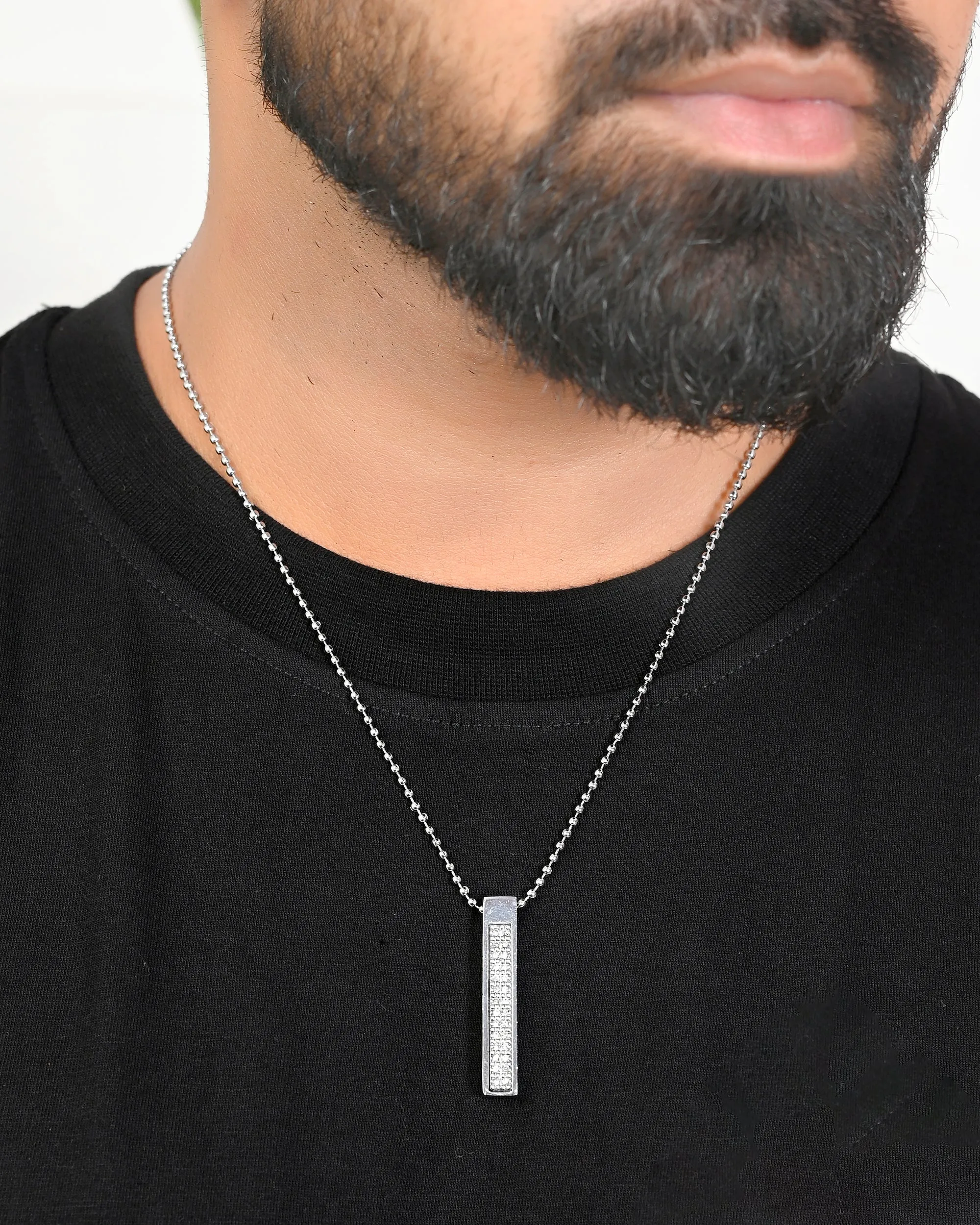 Men's Silver Plated Men Chain With Rectangular Shaped Ad Stone Studded Pendent - Voj