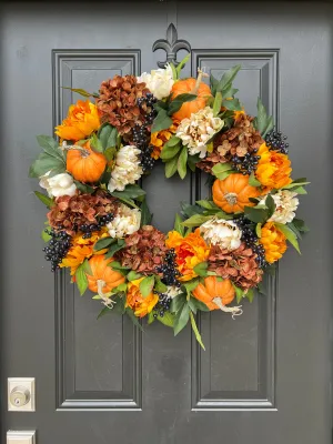 Nostalgic Autumn Pumpkins Wreath for Front Door