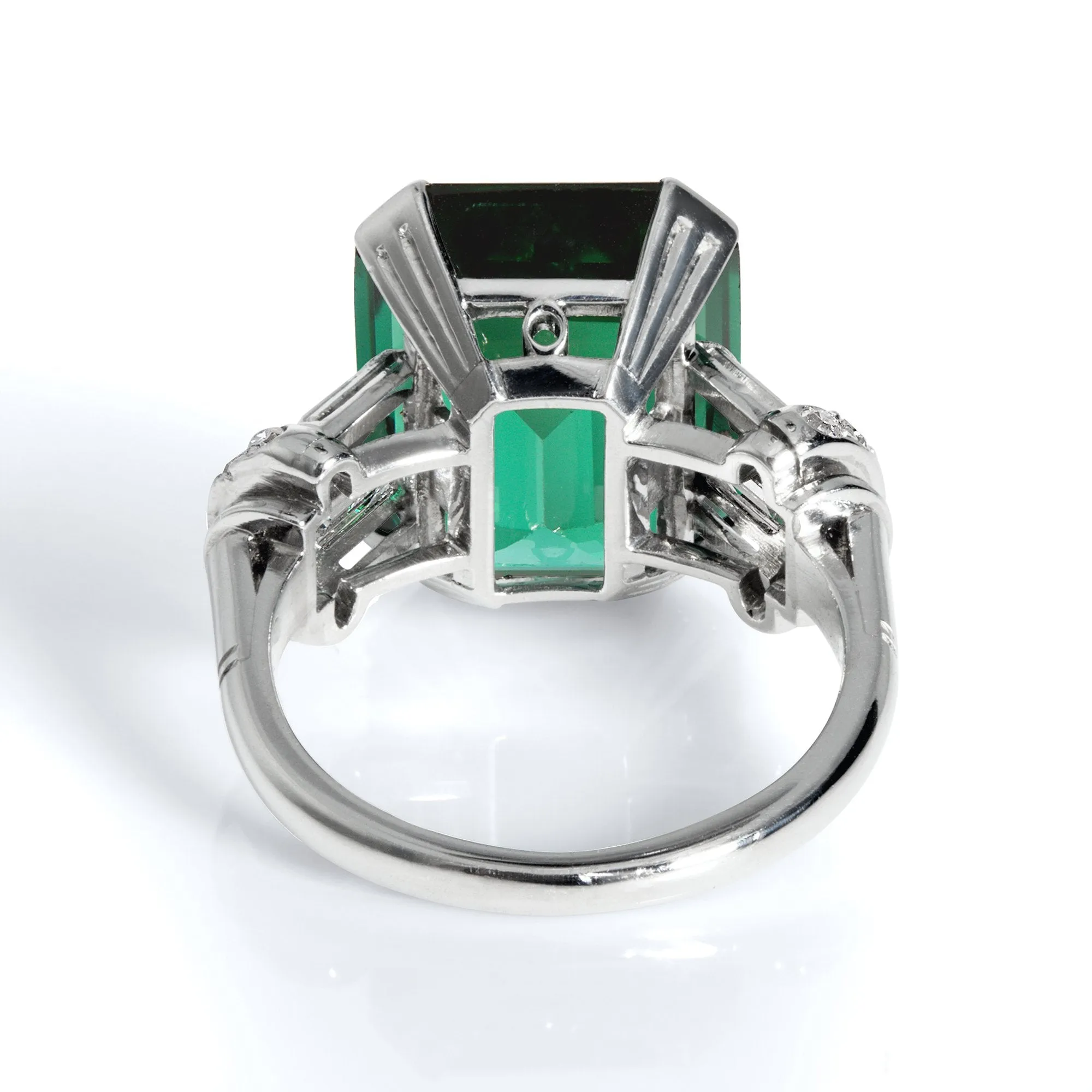 Original Art Deco GIA 9.40ctw Green-Blue Tourmaline Diamond Platinum Vintage Ring