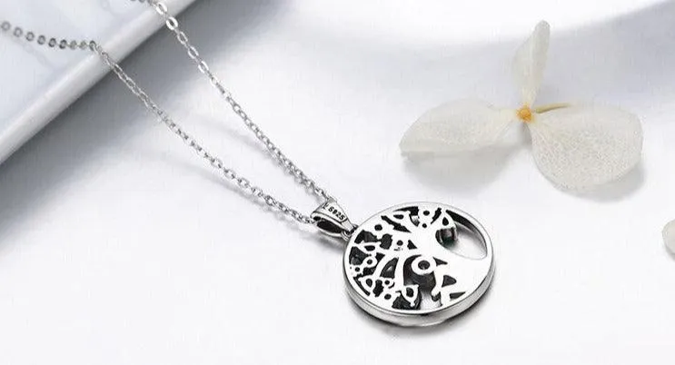 'Peaceful Lucky Tree' Pendant Necklace CZ & Sterling Silver