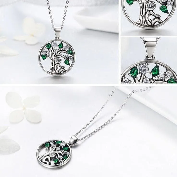 'Peaceful Lucky Tree' Pendant Necklace CZ & Sterling Silver