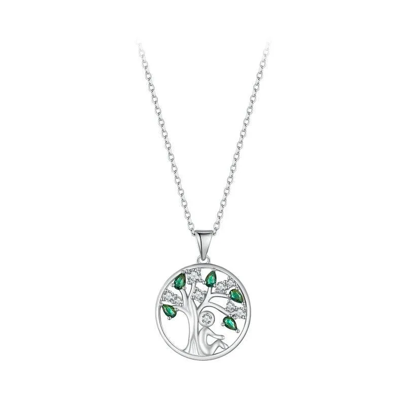 'Peaceful Lucky Tree' Pendant Necklace CZ & Sterling Silver