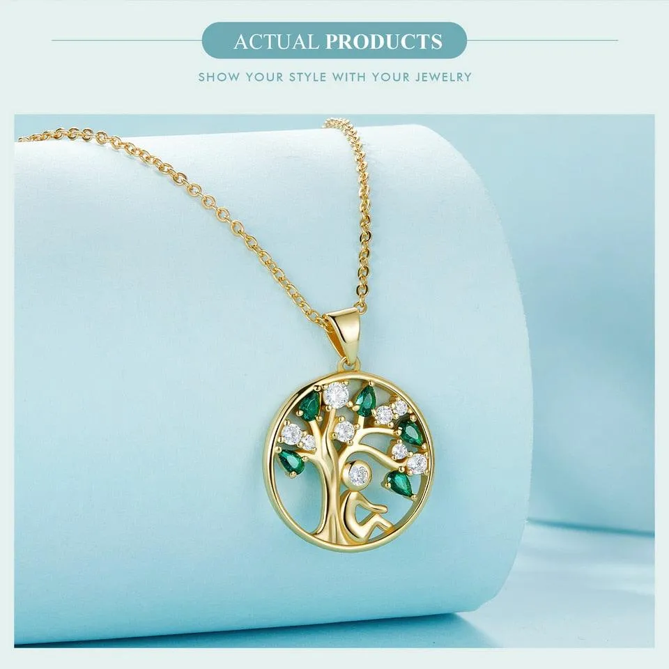 'Peaceful Lucky Tree' Pendant Necklace CZ & Sterling Silver