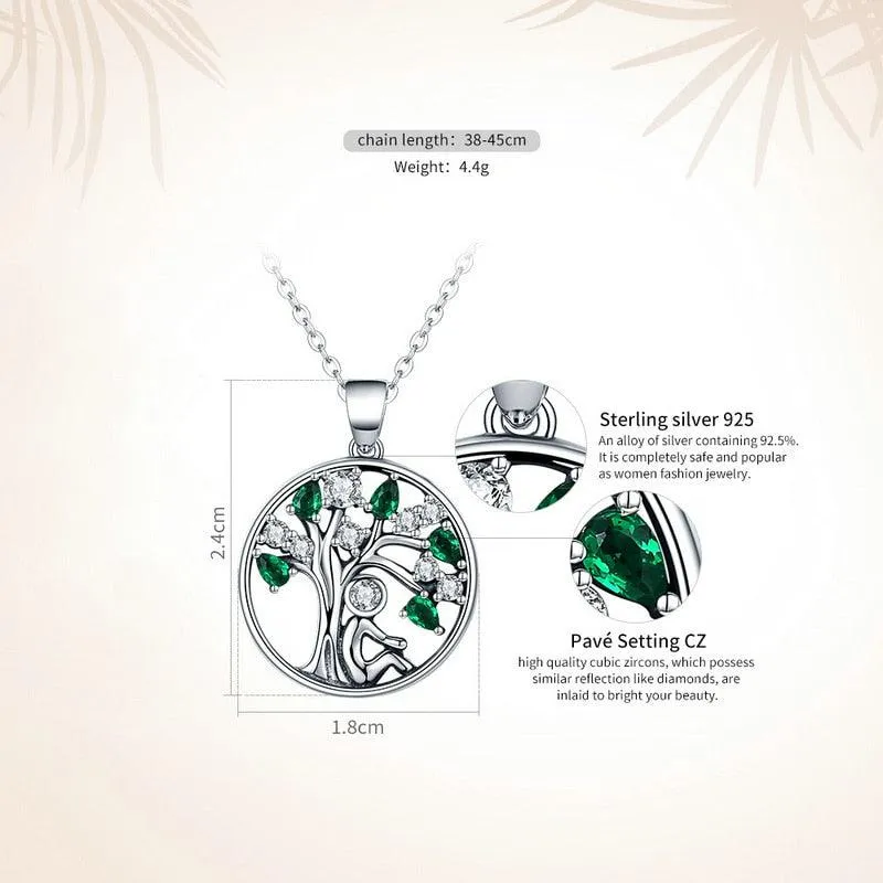 'Peaceful Lucky Tree' Pendant Necklace CZ & Sterling Silver