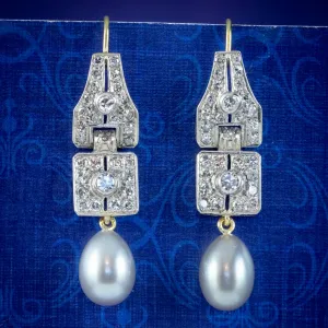 Pearl Diamond Drop Earrings Platinum 18ct Gold Wires 4ct Of Diamond