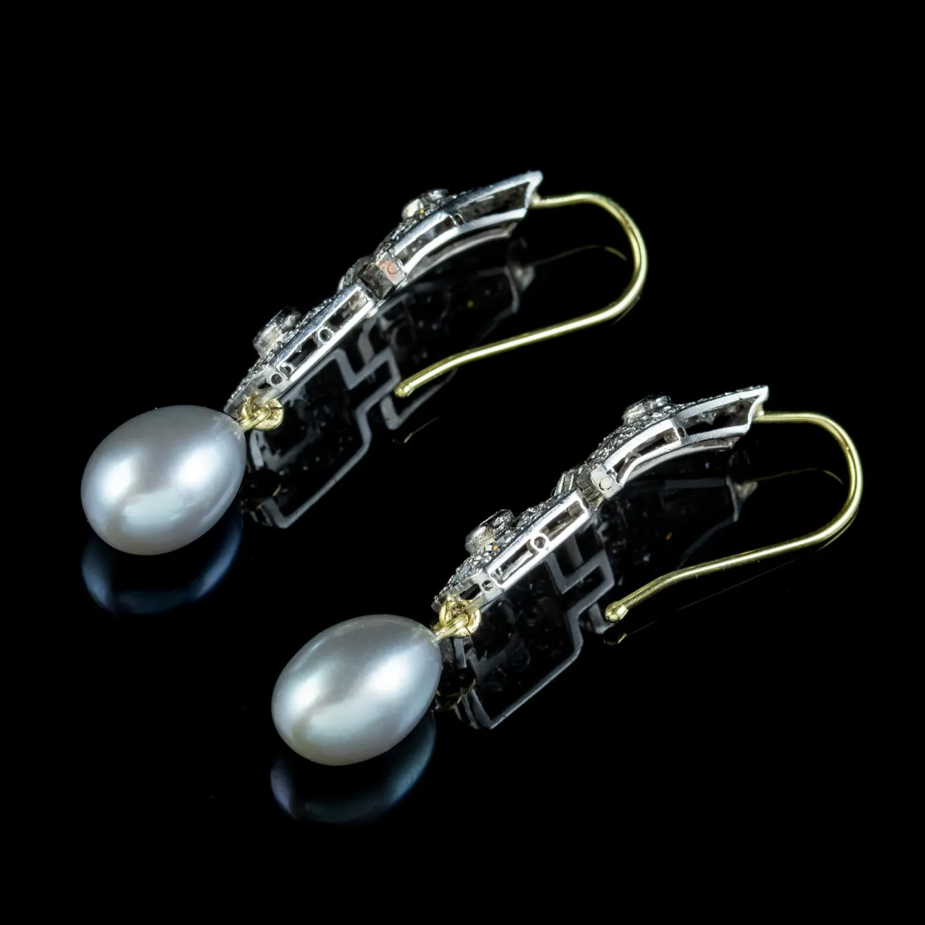 Pearl Diamond Drop Earrings Platinum 18ct Gold Wires 4ct Of Diamond