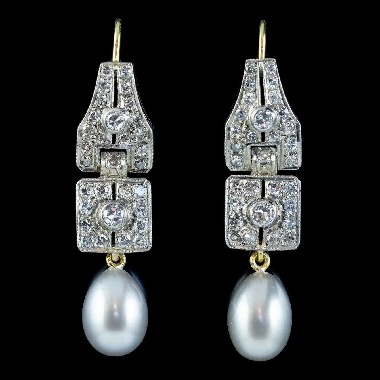 Pearl Diamond Drop Earrings Platinum 18ct Gold Wires 4ct Of Diamond