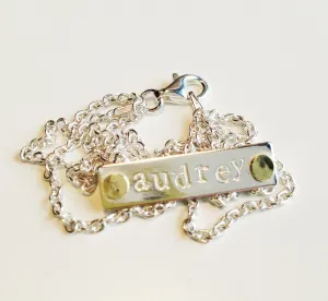 Personalized bespoke name necklace with 18K gold dots