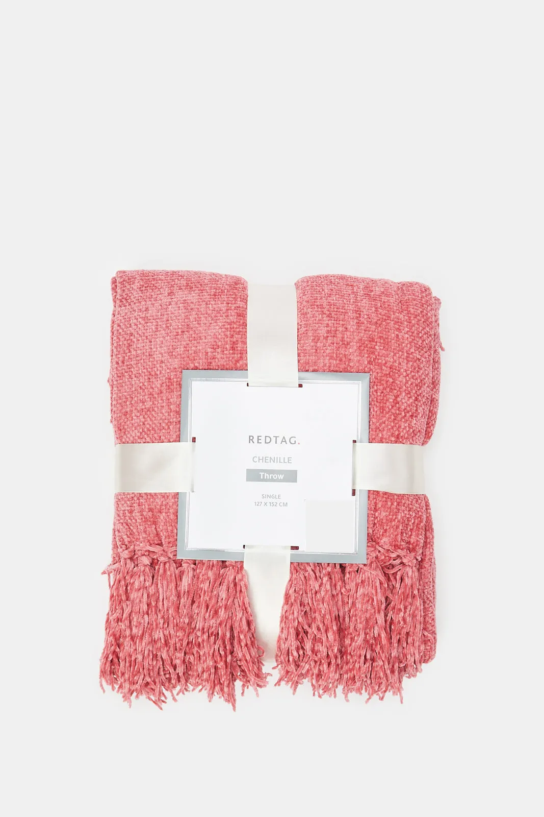 Pink Chenille Throw With Fringe