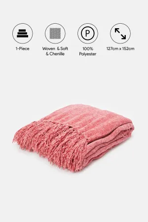 Pink Chenille Throw With Fringe