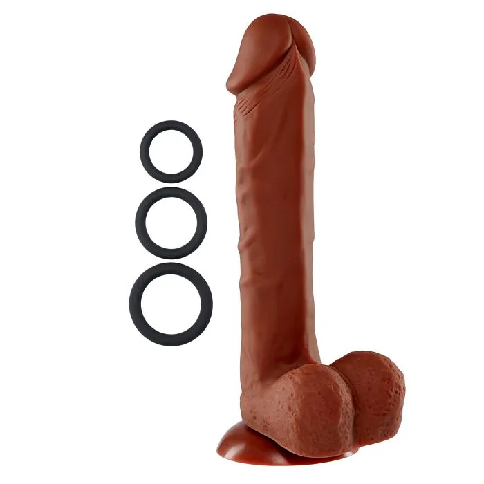 Pro Sensual Premium Silicone Dong With 3 C Rings Brown 9 "