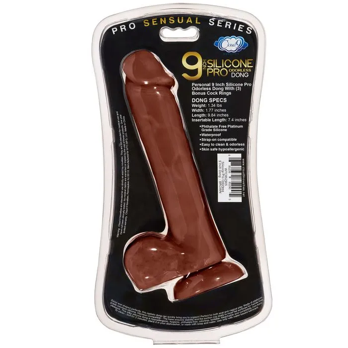 Pro Sensual Premium Silicone Dong With 3 C Rings Brown 9 "