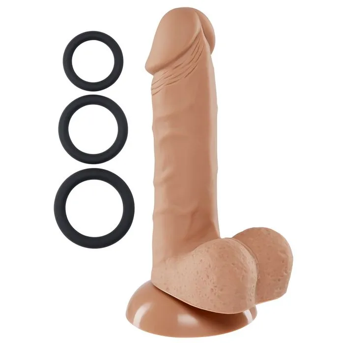 Pro Sensual Premium Silicone Dong With 3 C Rings Tan 6 "